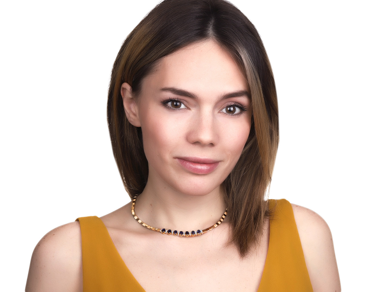 Женственное золотое колье с сапфирами 3.20ct