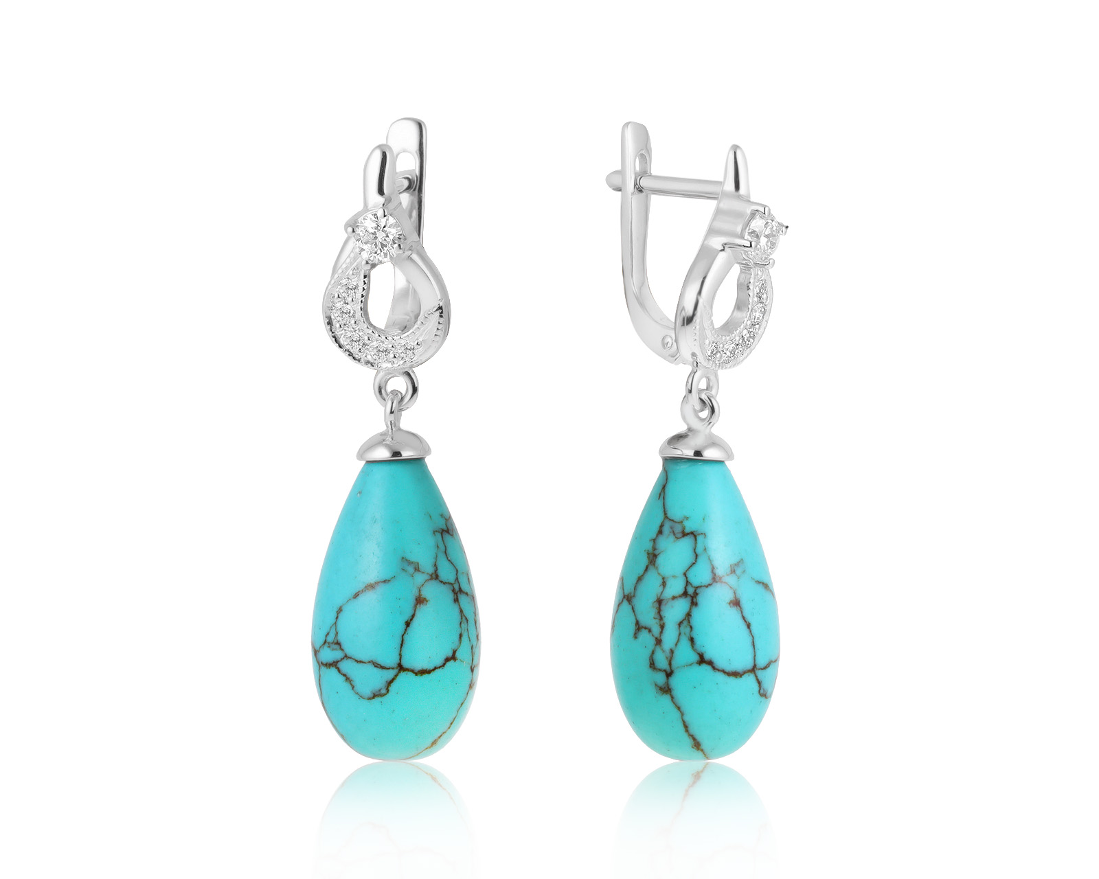 Царские золотые серьги с бирюзой и бриллиантами 0.31ct 310521/9