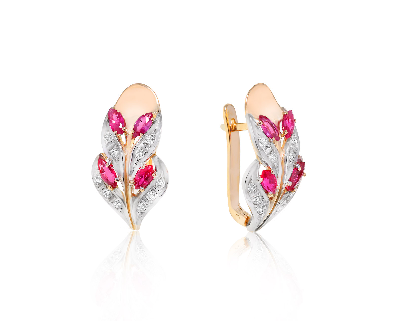 Золотые серьги с рубинами 0.96ct и бриллиантами 0.23ct 080524/15 Золотые серьги с рубинами 0.96ct и бриллиантами 0.23ct 080524/15