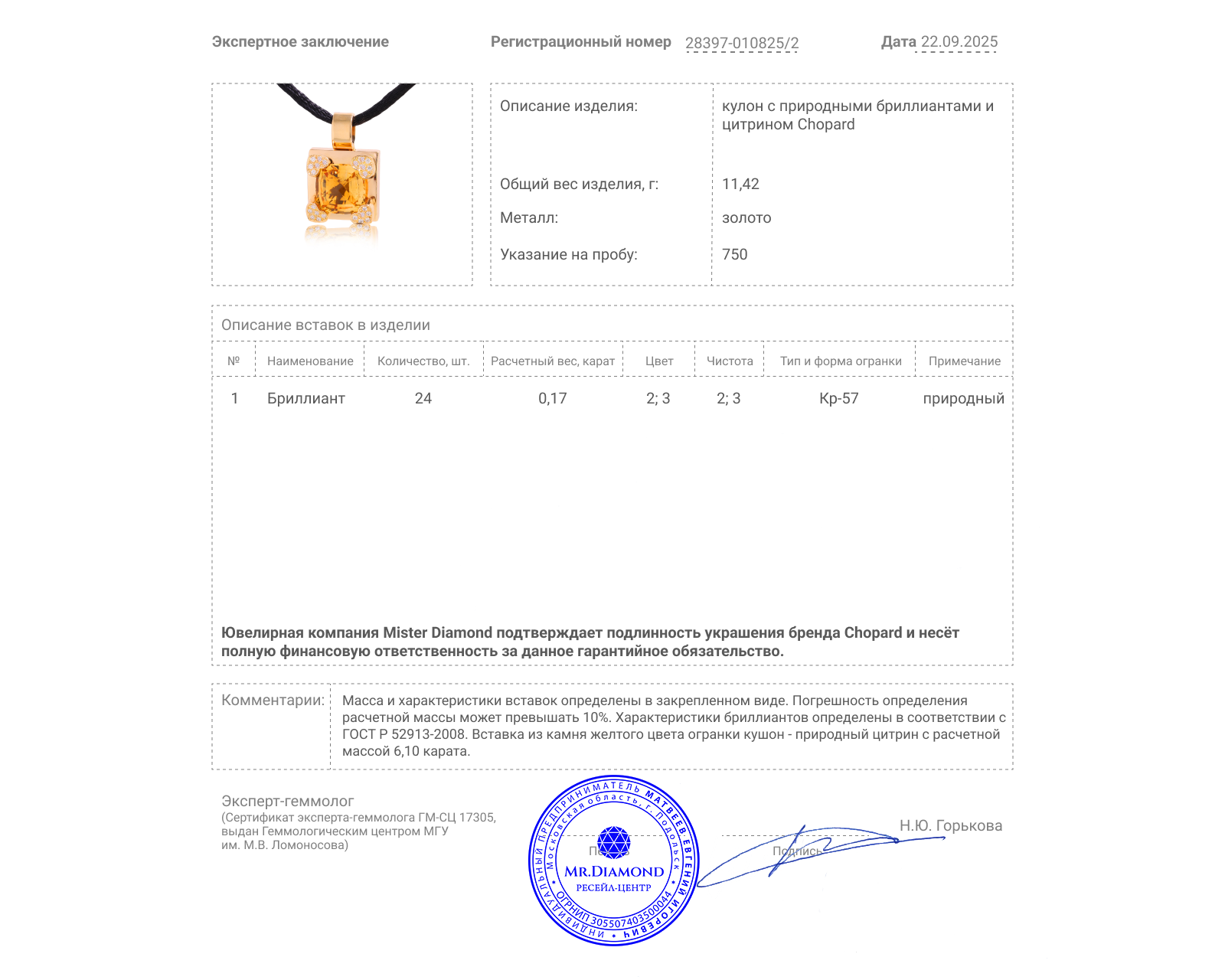 Оригинальный золотой кулон с цитрином 6.10ct Chopard Rainbow