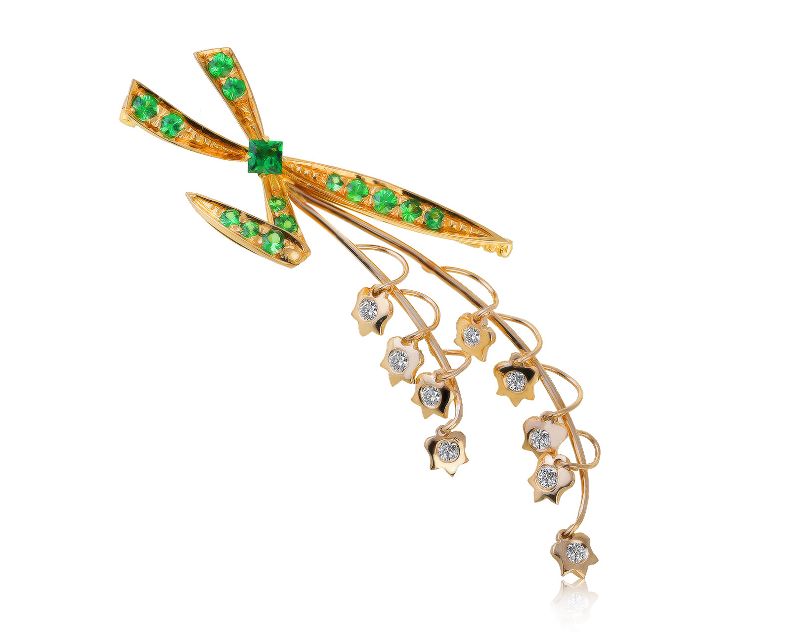 Эстетичная золотая брошь с хромдиопсидами 0.80ct 280621/1