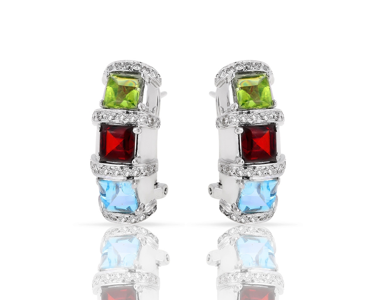 Золотые серьги с бриллиантами 0.55ct и цветными камнями 230518/1