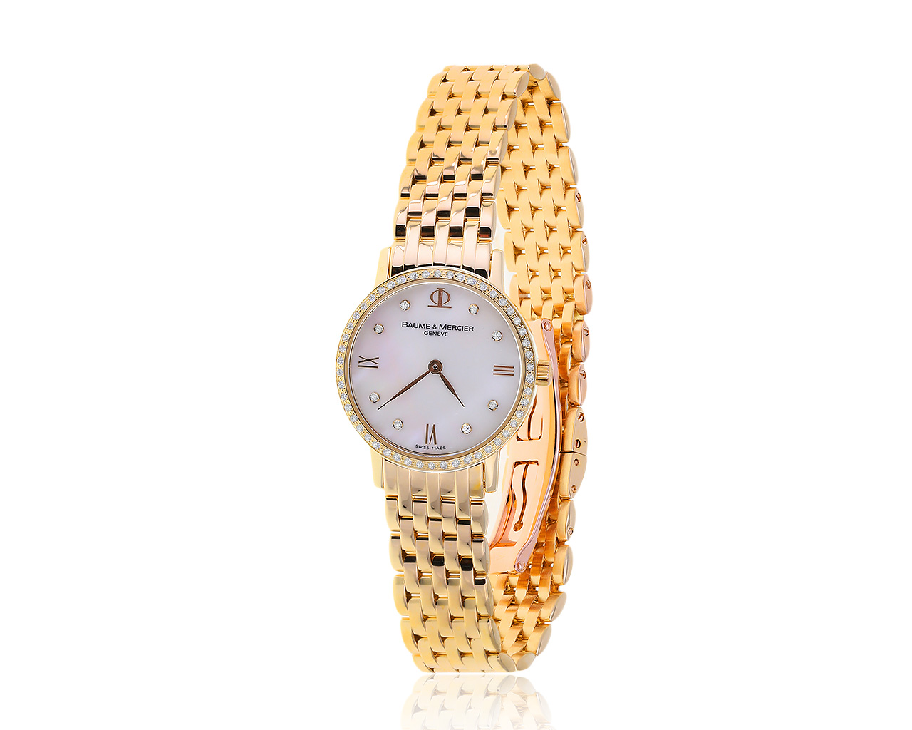 Оригинальные золотые часы с бриллиантами 0.23ct Baume & Mercier 171120/1