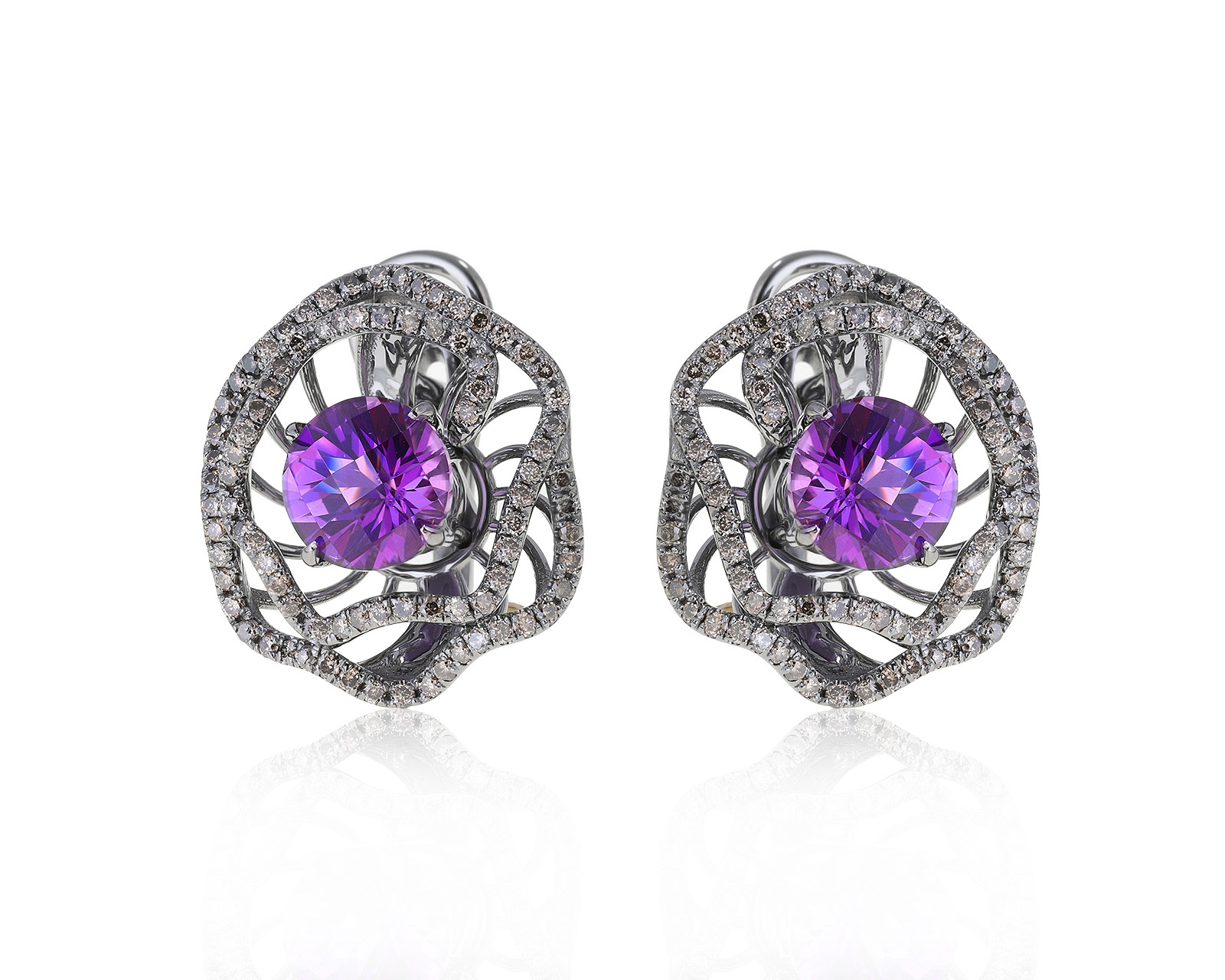 Потрясающие золотые серьги с аметистами 4.00ct 171121/19 Потрясающие золотые серьги с аметистами 4.00ct 171121/19