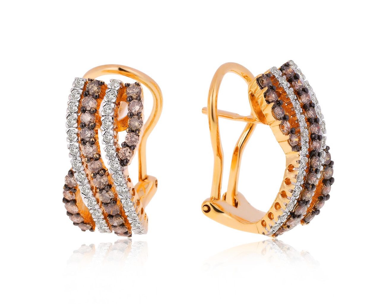 Прекрасные золотые серьги с бриллиантами 1.10ct