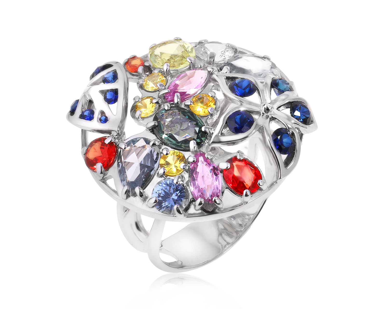 Оригинальное золотое кольцо с цветными сапфирами 5.53ct Maxim Demidov 021224/КМ13