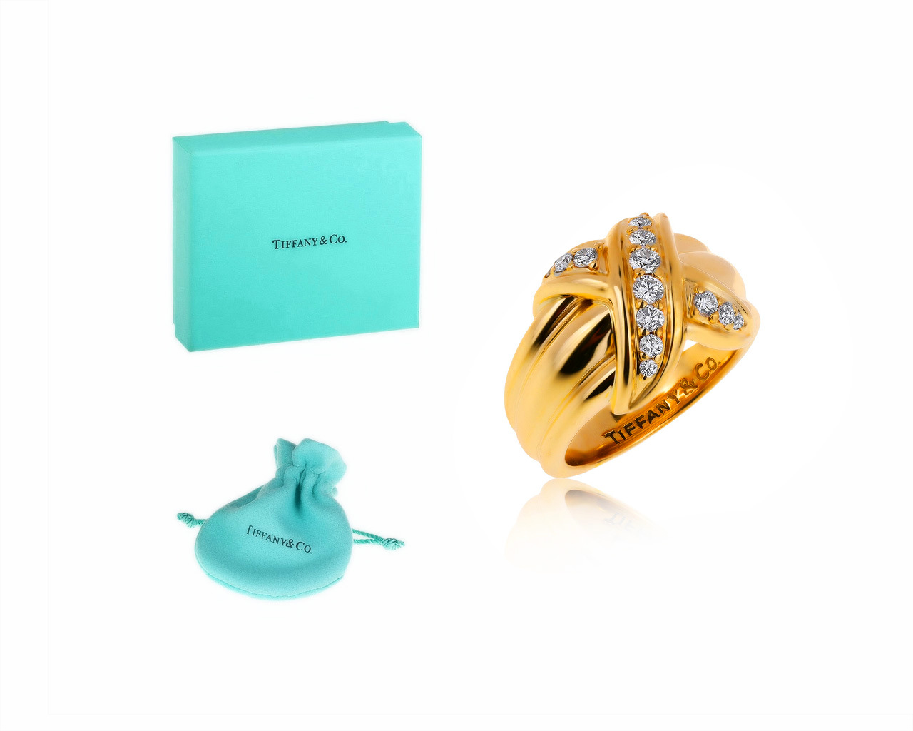 Оригинальное золотое кольцо с бриллиантами 0.35ct Tiffany&Co