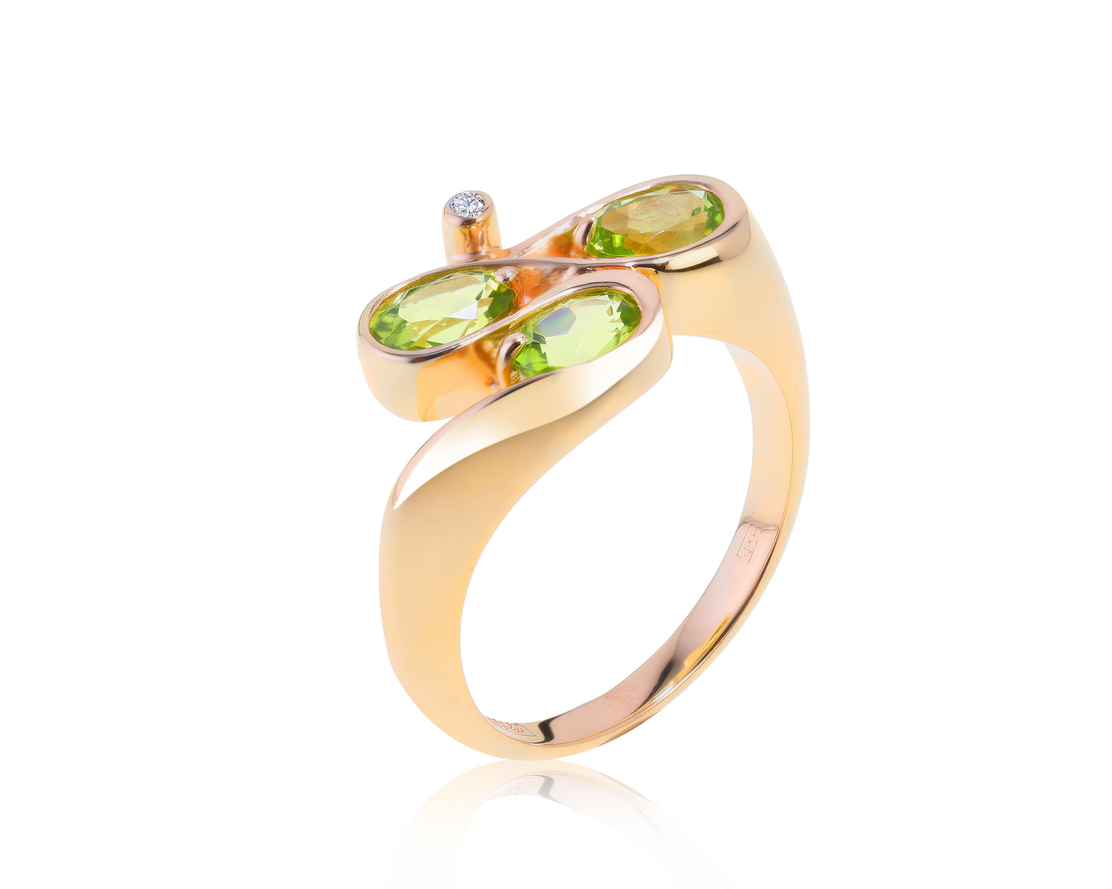 Красивое золотое кольцо с хризолитами 1.56ct 010622/10