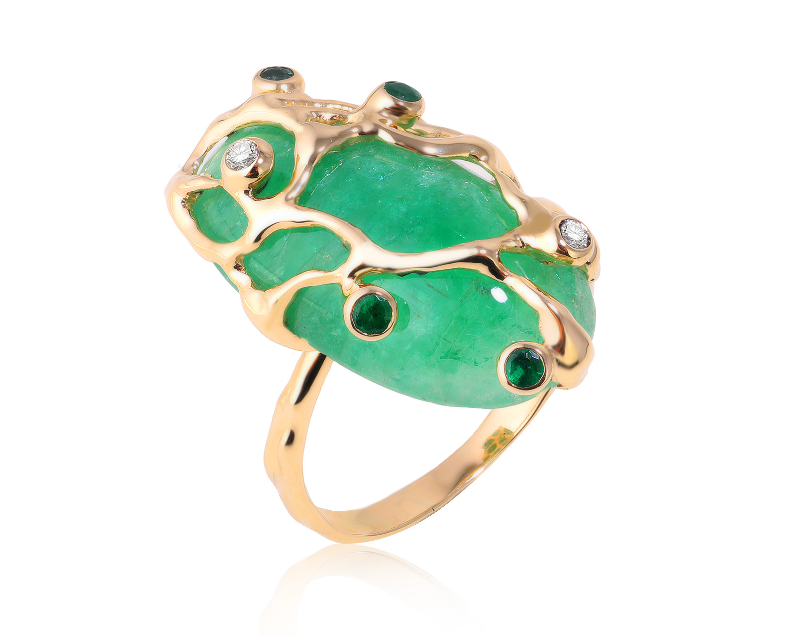 Золотое кольцо с изумрудами 16.95ct и бриллиантами 0.05ct 141224/1
