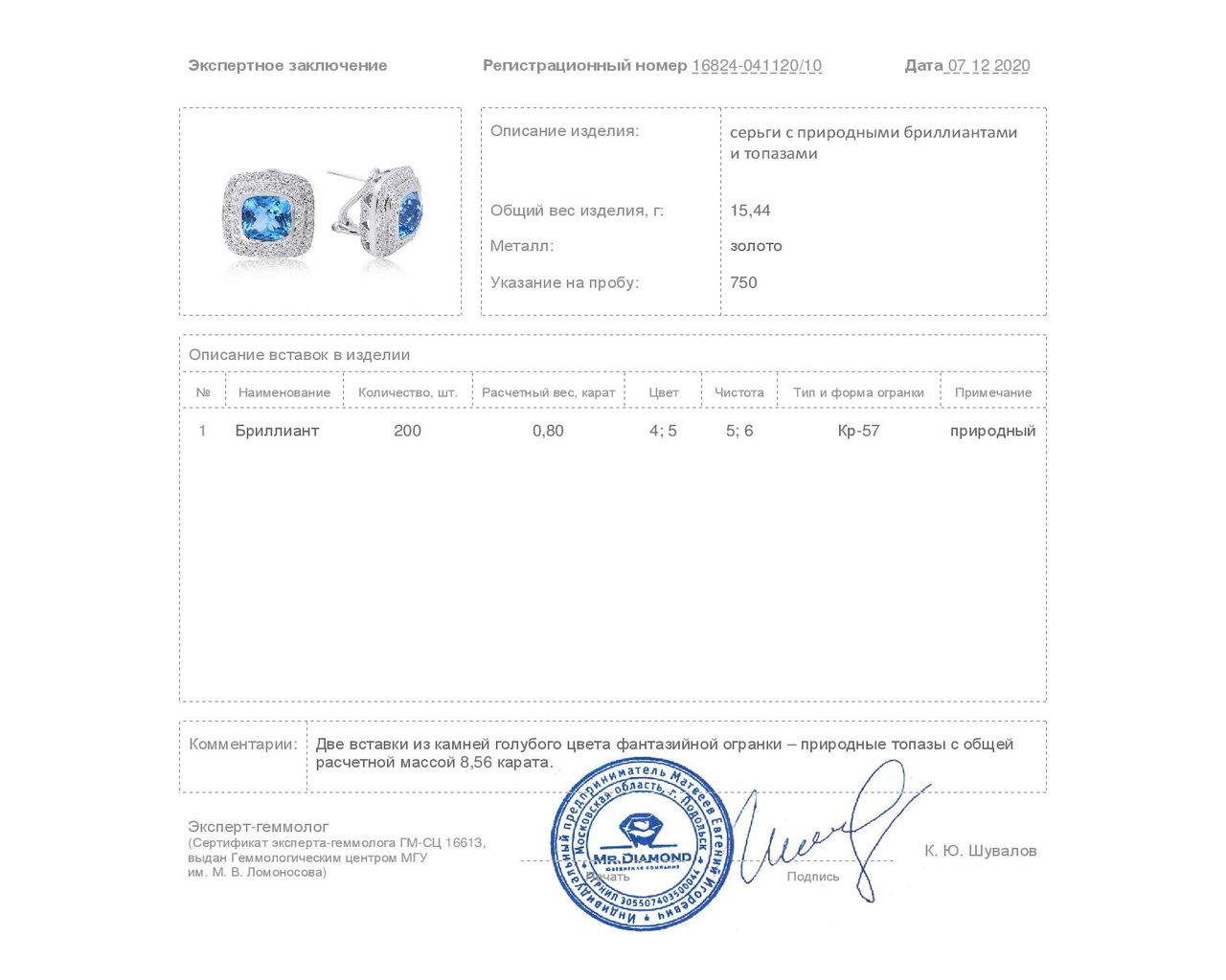 Роскошные золотые серьги с топазами 8.56ct