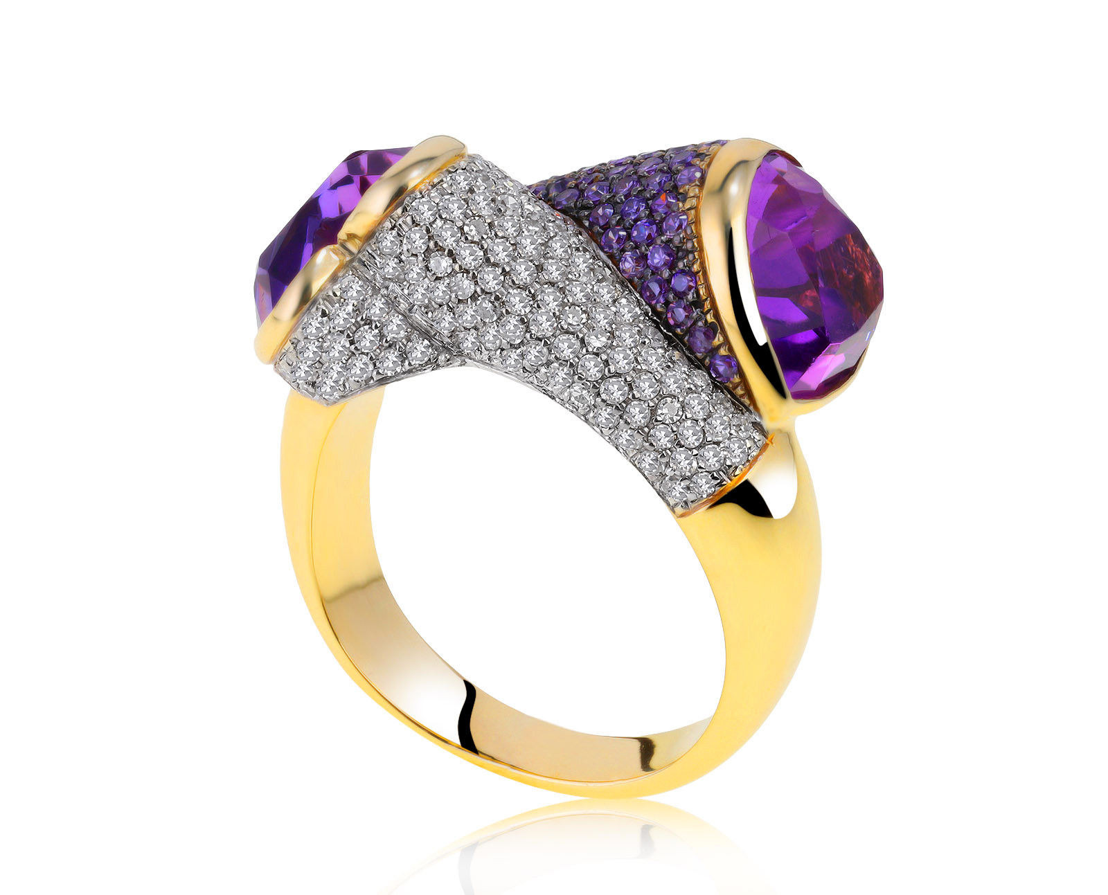 Волшебное золотое кольцо с аметистами 4.06ct 240521/7