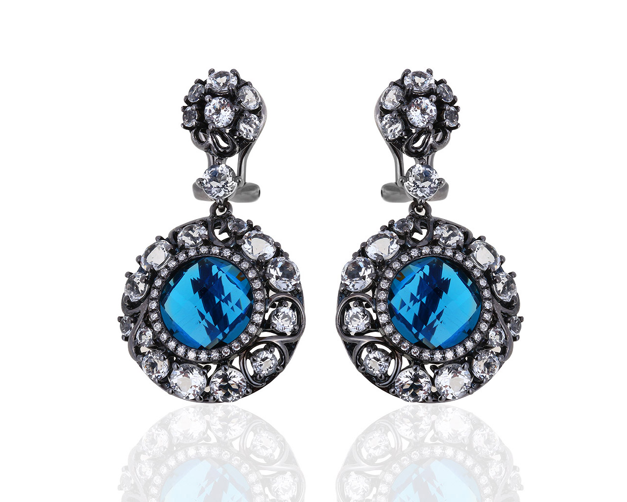 Фантастические золотые серьги с топазами и бриллиантами 0.17ct 190319/11