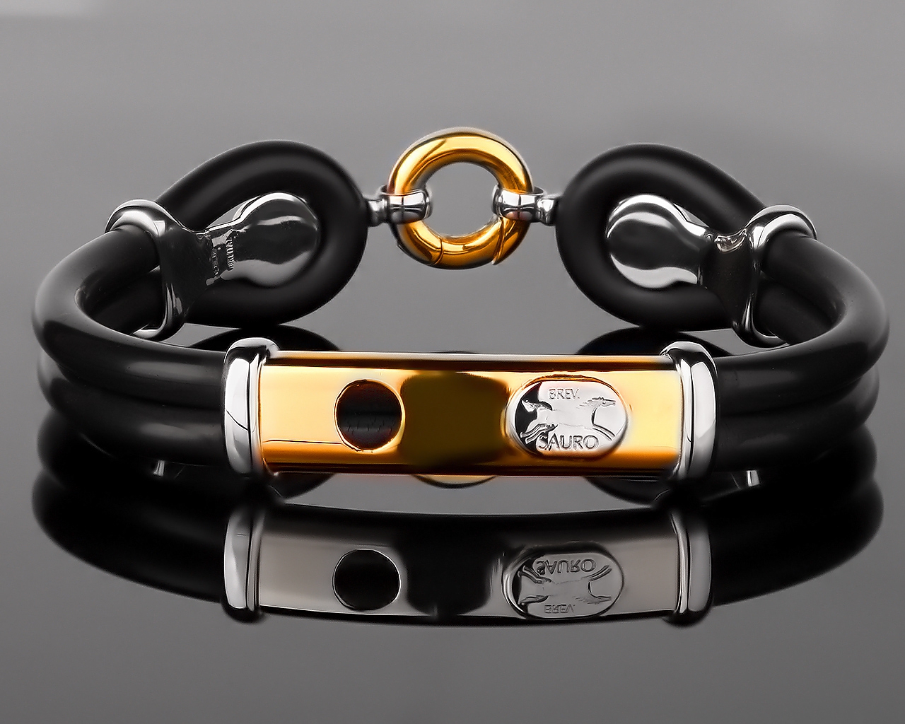 Итальянский золотой браслет с каучуком Sauro 050717/3