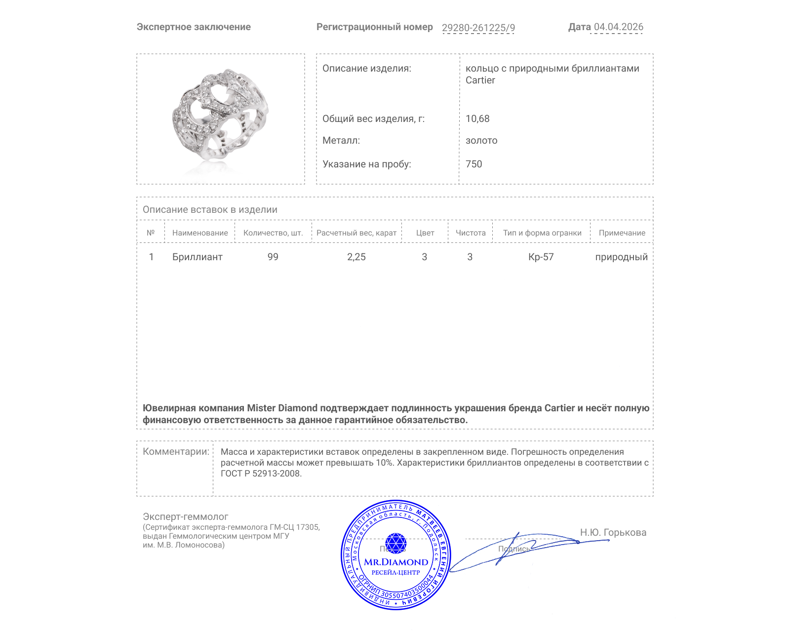 Оригинальное золотое кольцо с бриллиантами 2.25ct Cartier C de Cartier