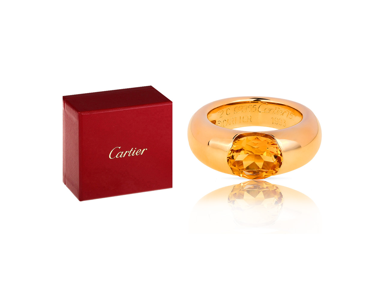 Красивое золотое кольцо с цитрином Cartier Ellipse