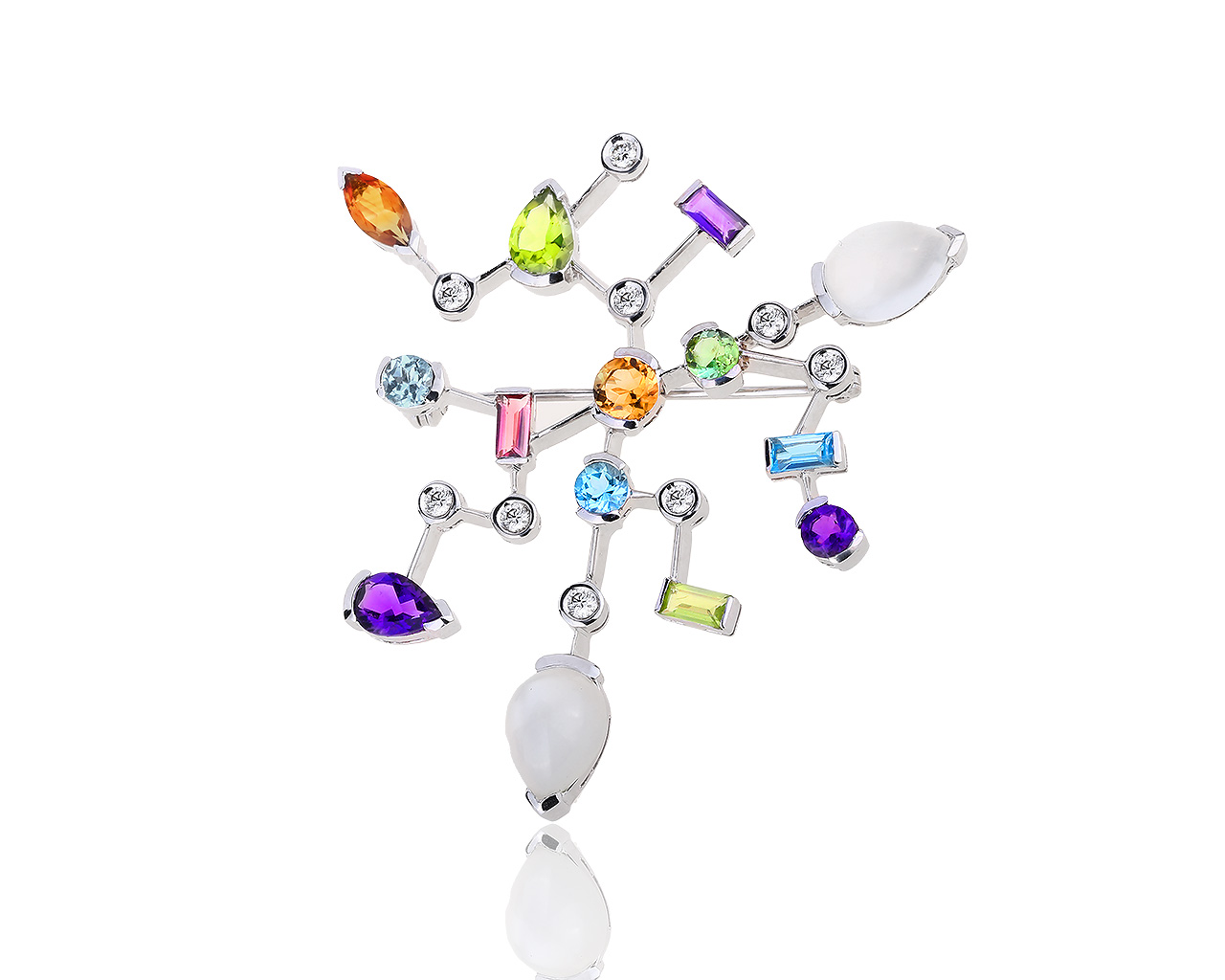 Золотая брошь с бриллиантами 0.41ct и цветными камнями 280618/2