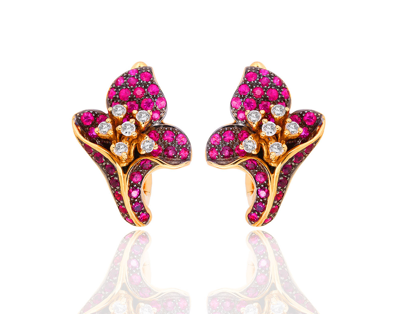 Золотые серьги с рубинами и бриллиантами 0.55ct 250818/4