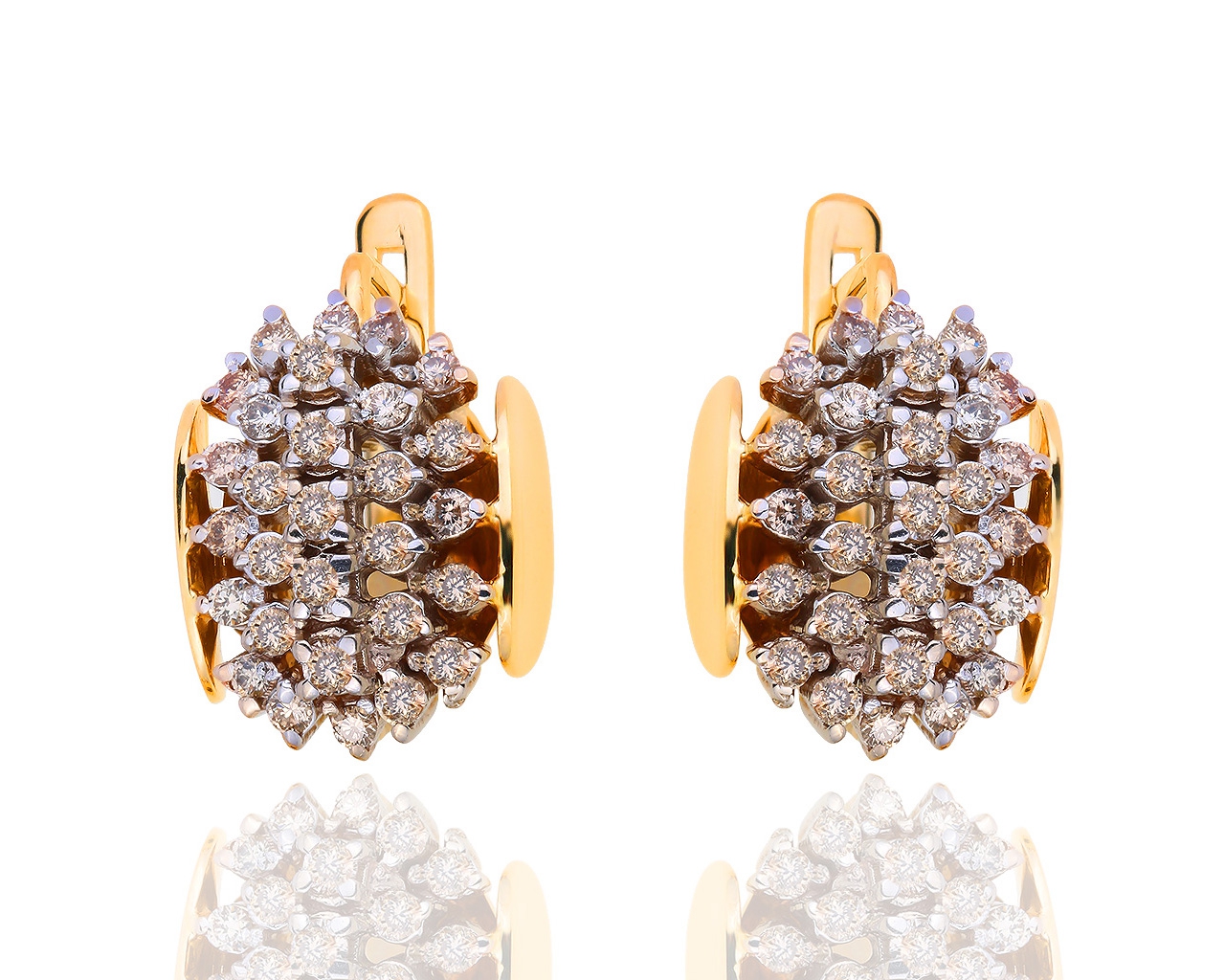 Золотые серьги с коньячными бриллиантами 1.25ct 130219/16