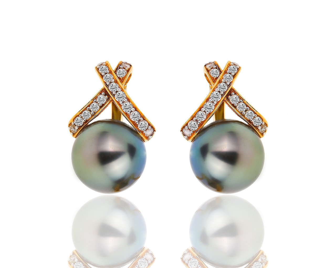 Золотые серьги с жемчугом и бриллиантами 0.51ct 121218/20