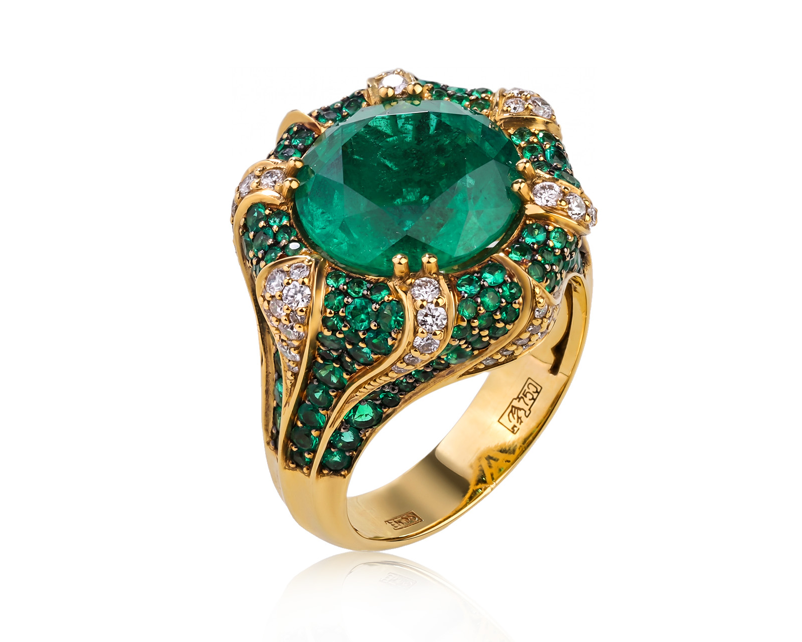 Оригинальное золотое кольцо с изумрудами 6.92ct Lykov`s Jewellery 040626/КМ376