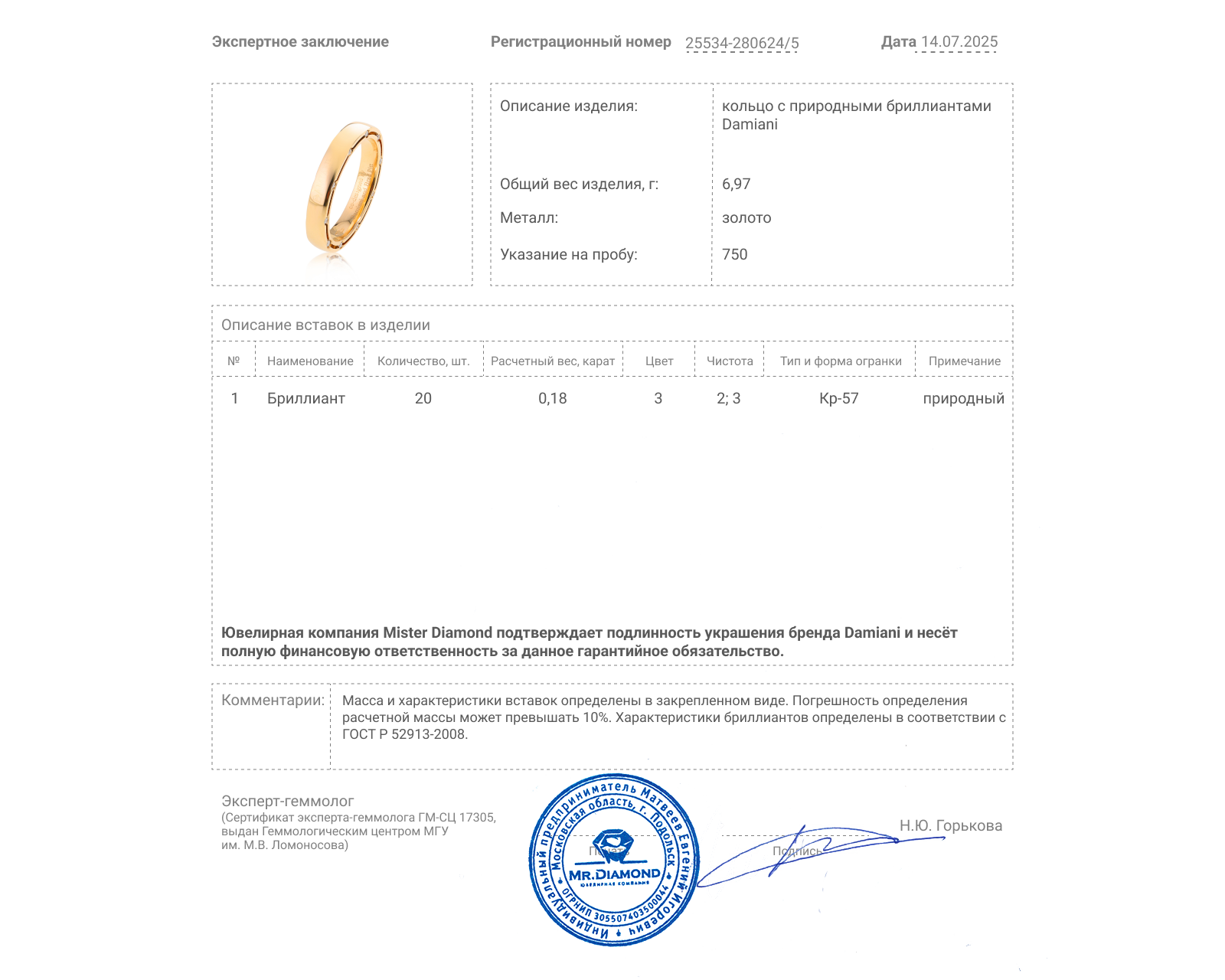 Оригинальное золотое кольцо Damiani D.Side