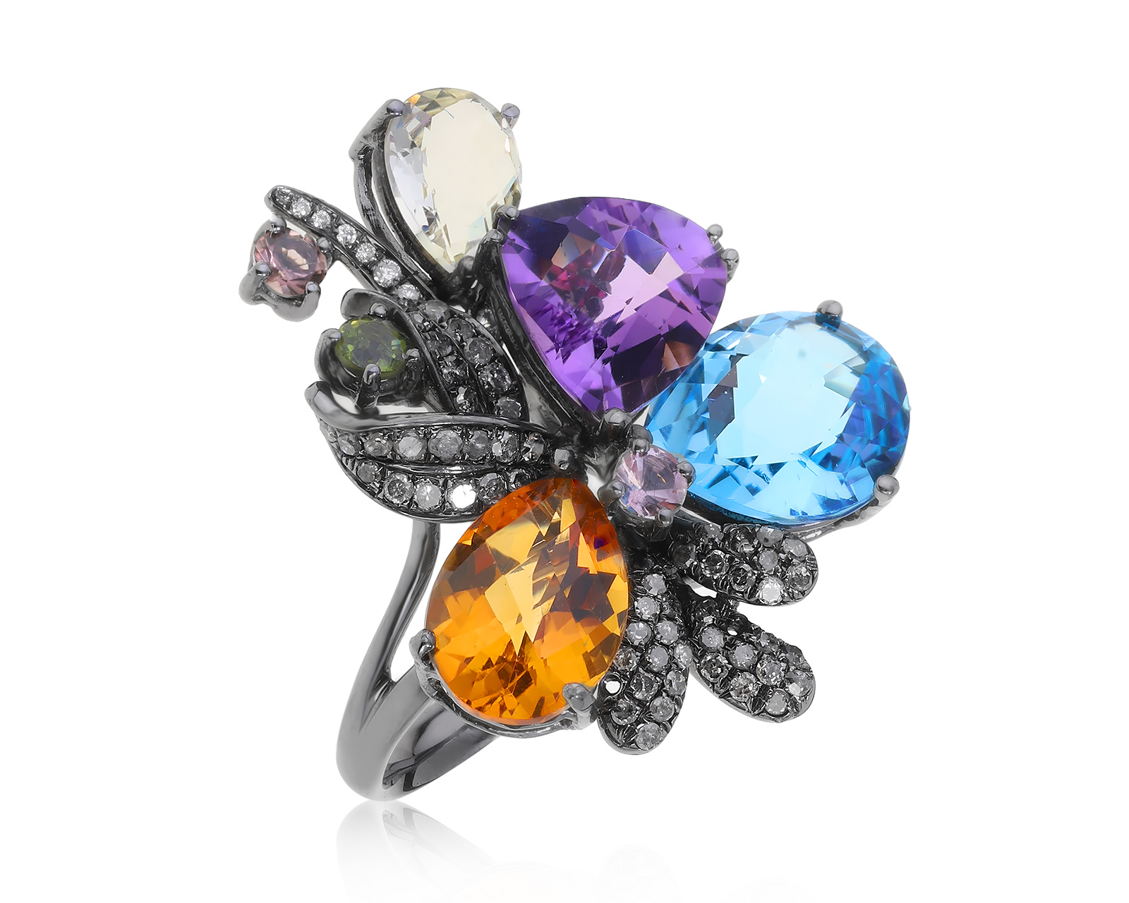 Шикарное золотое кольцо с цветными камнями 10.20ct 200322/1 Шикарное золотое кольцо с цветными камнями 10.20ct 200322/1