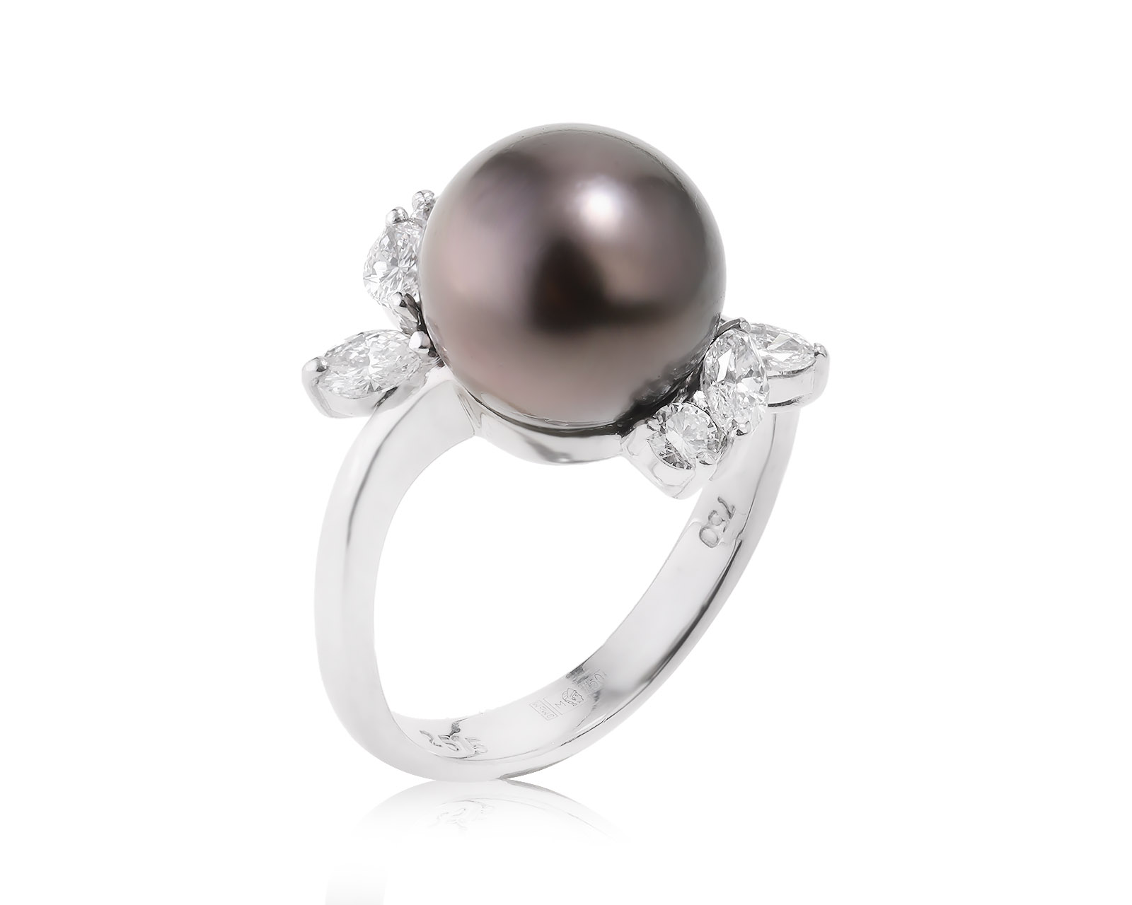 Золотое кольцо с черным жемчугом 10.50 мм 090823/7