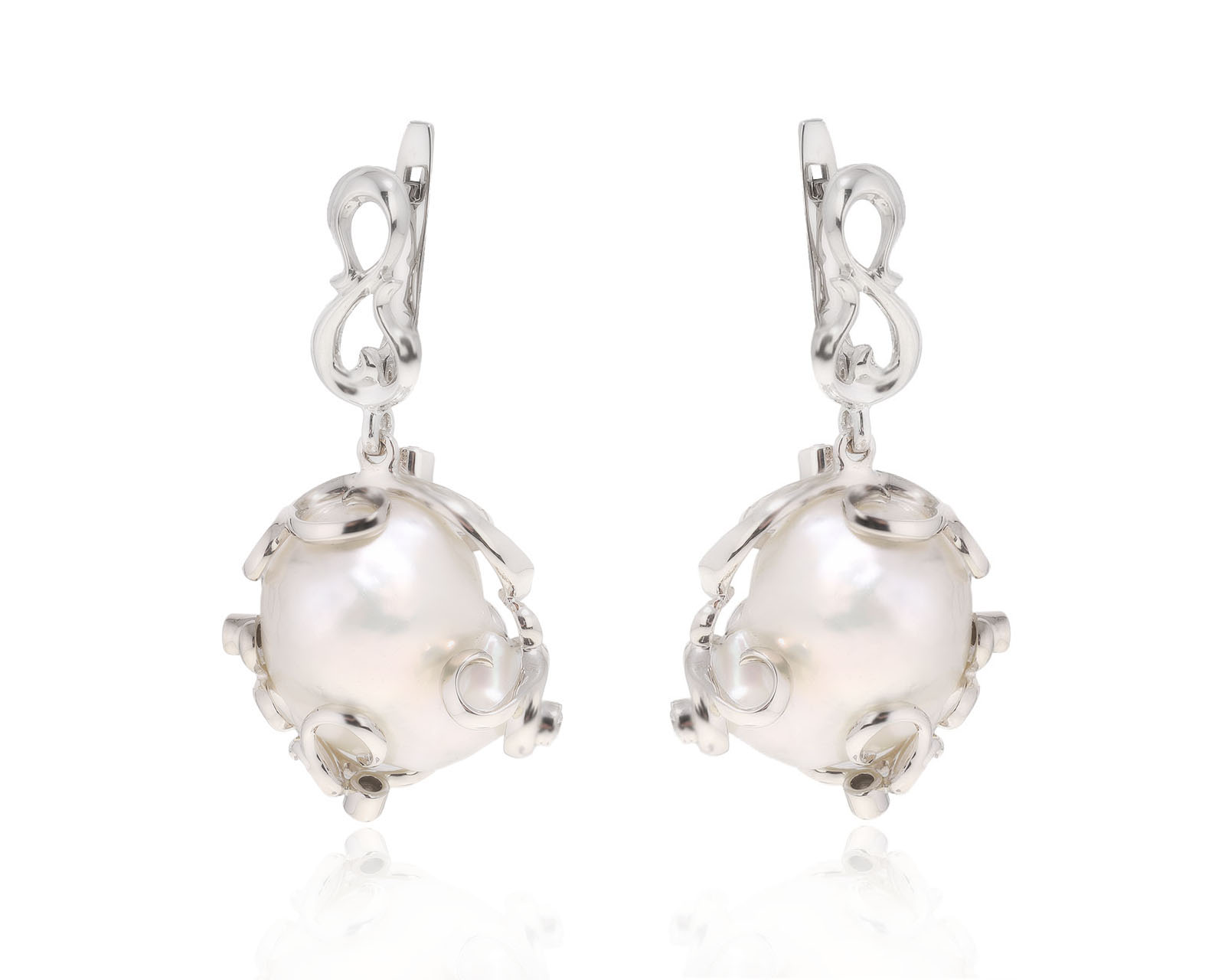 Золотые серьги с жемчугом и бриллиантами 0.24ct 160824/28 Золотые серьги с жемчугом и бриллиантами 0.24ct 160824/28