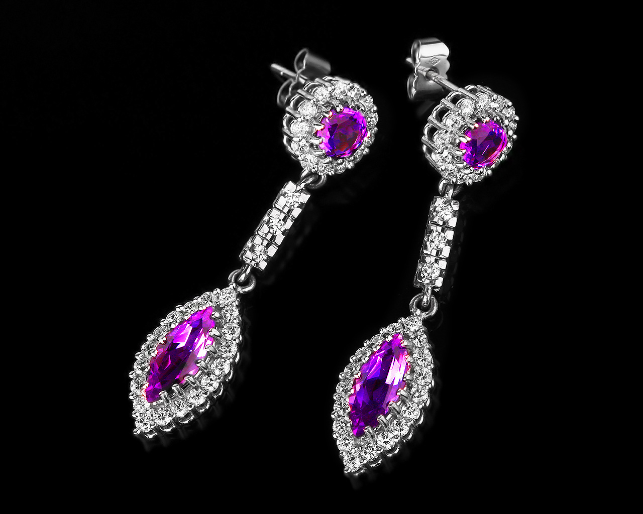 Аметистовые золотые серьги с бриллиантами 2.15ct 100817/22