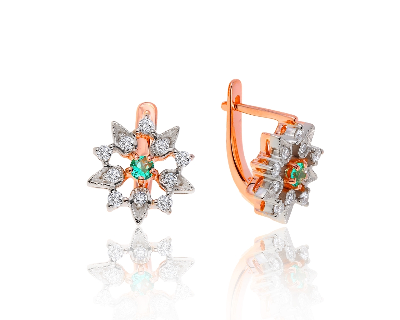 Волнующие золотые серьги с изумрудами 0.15ct