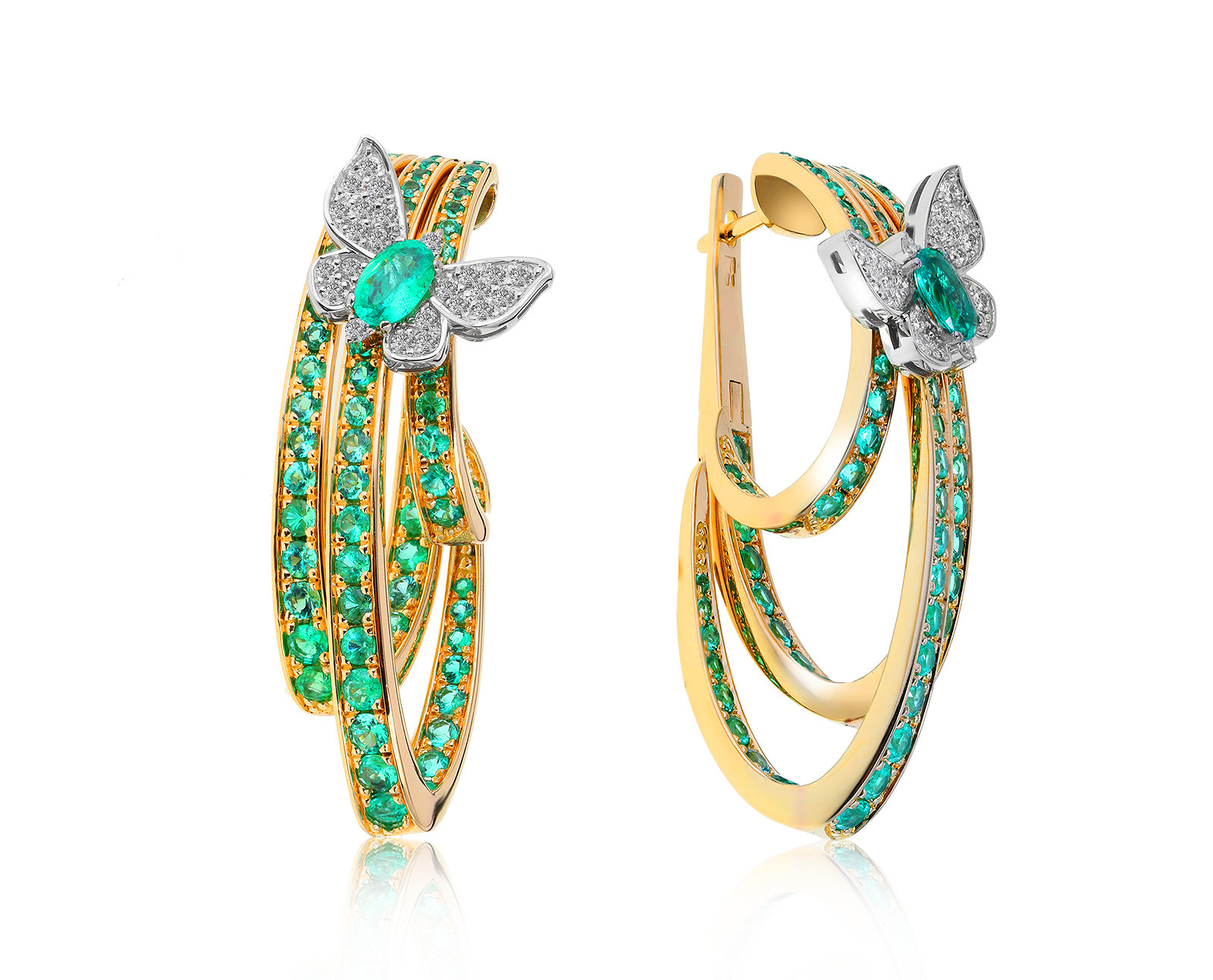 Праздничные золотые серьги с изумрудами 3.82ct