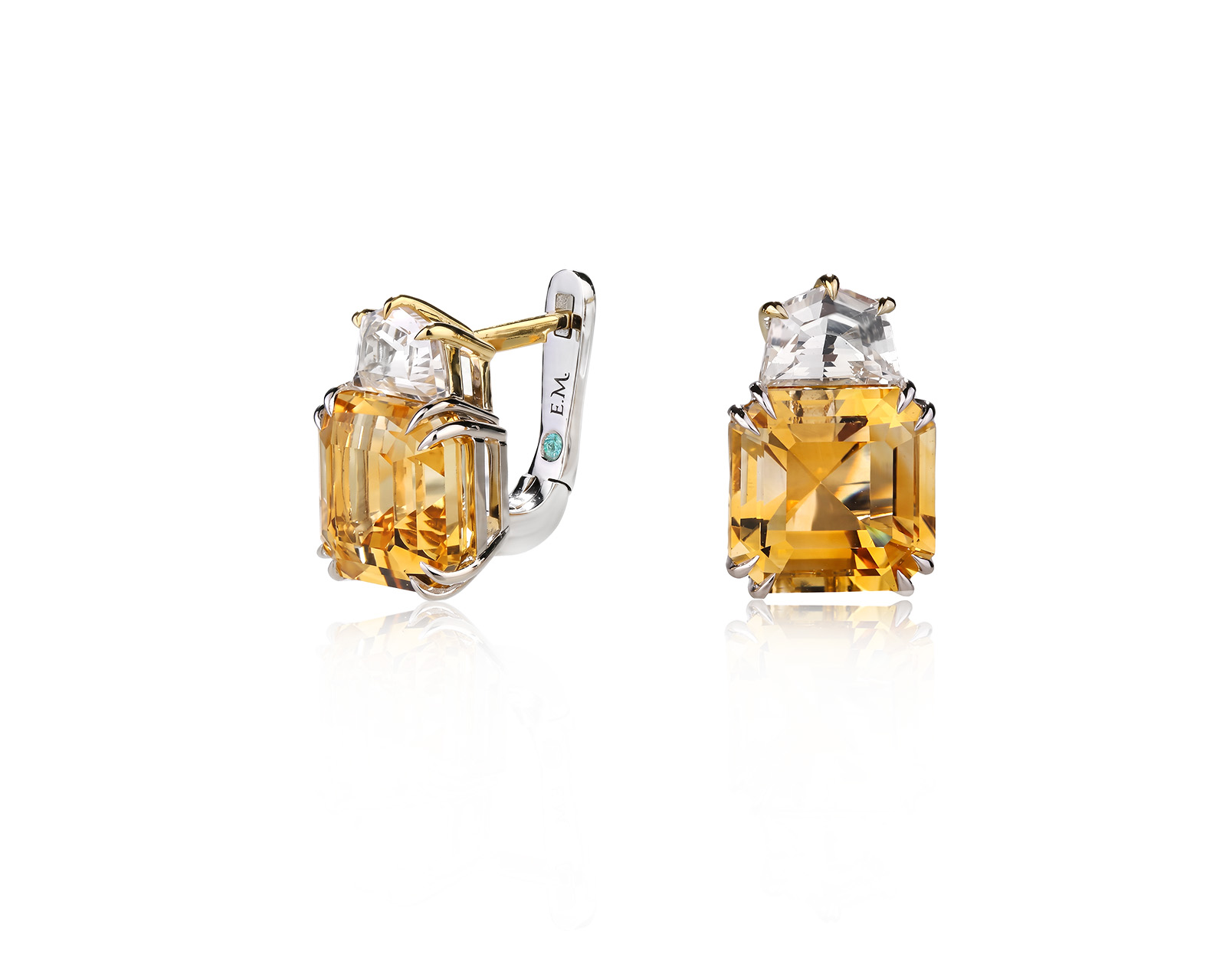 Золотые серьги с цитринами 4.50ct и данбуритами 0.75ct Evgeny Matveev