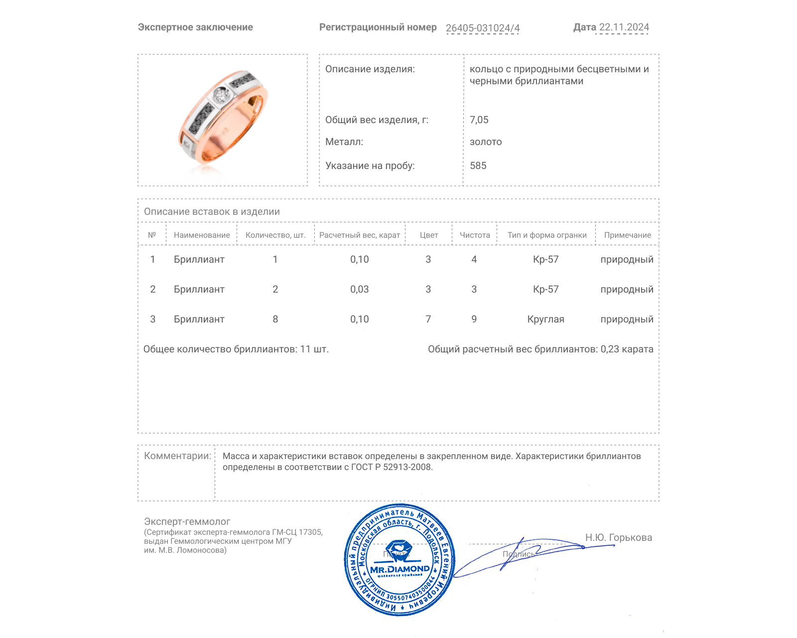 Золотое кольцо с бриллиантами 0.23ct