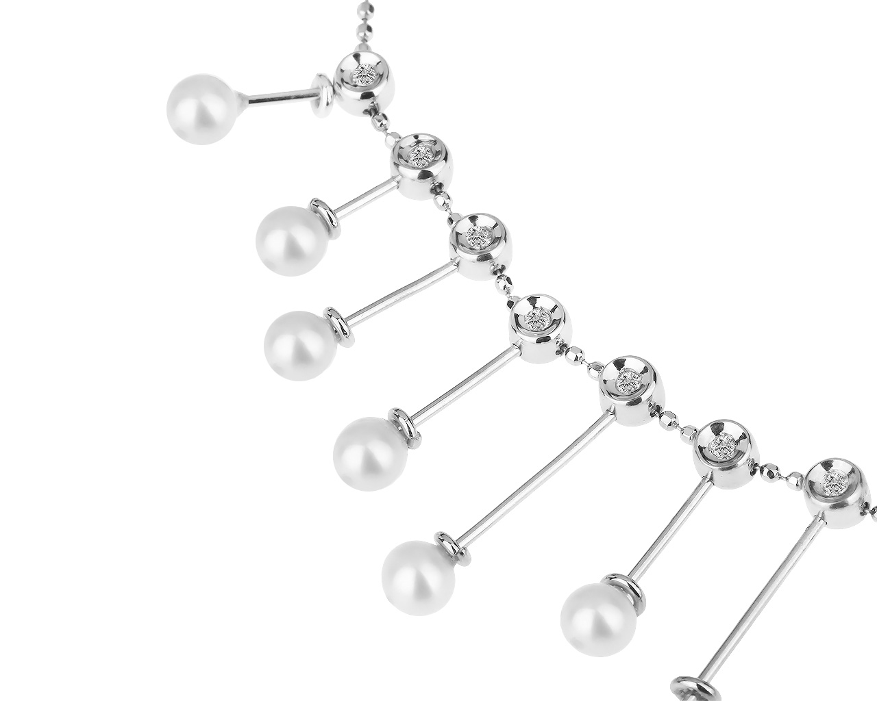 Золотое колье с жемчугом и бриллиантами 0.30ct 141218/7