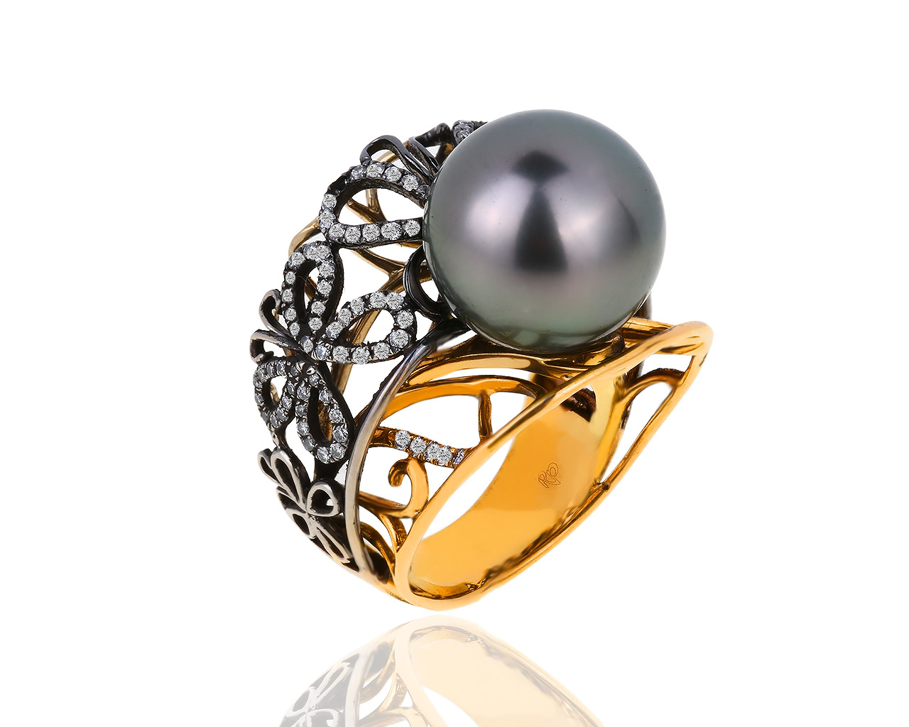 Золотое кольцо с жемчугом и бриллиантами 0.29ct Yamamoto 200319/9