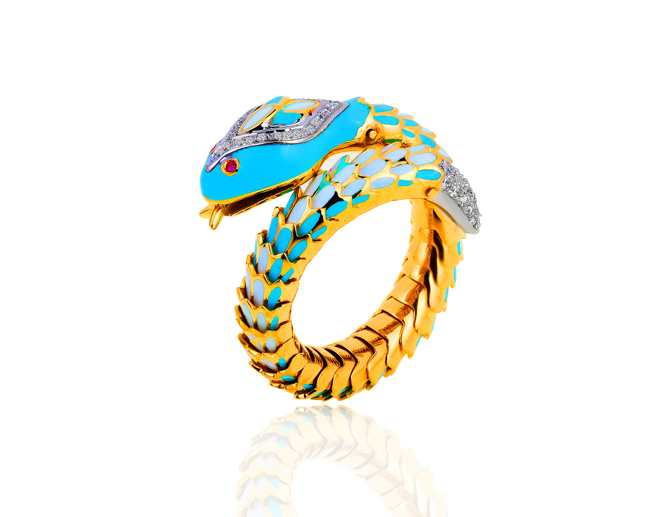 Итальянское золотое кольцо с эмалями и бриллиантами 0.22ct