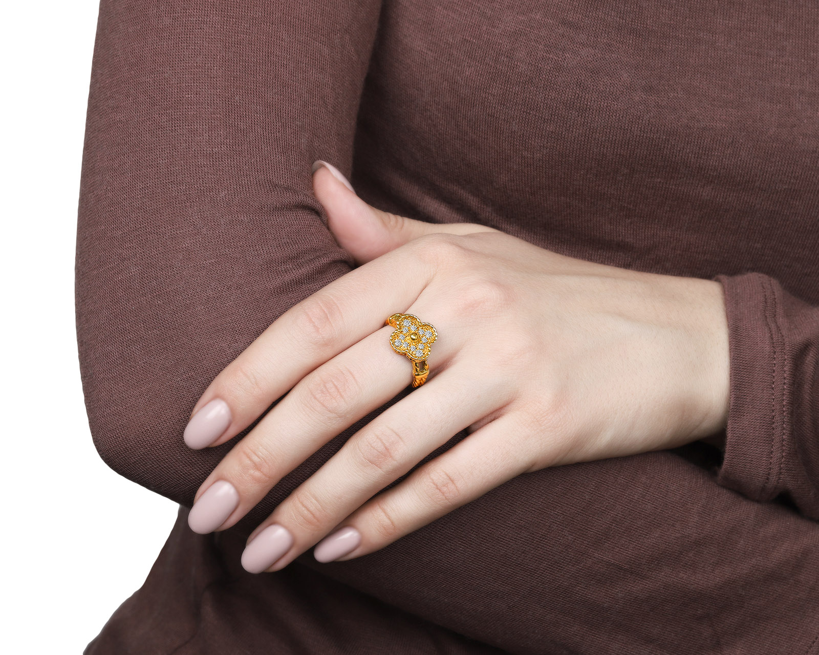 Оригинальное золотое кольцо с бриллиантами 0.32ct Van Cleef & Arpels Vintage Alhambra