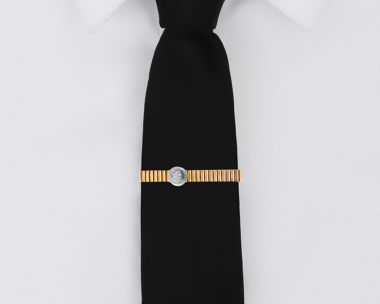 Безупречный золотой зажим для галстука с бриллиантами 0.16ct