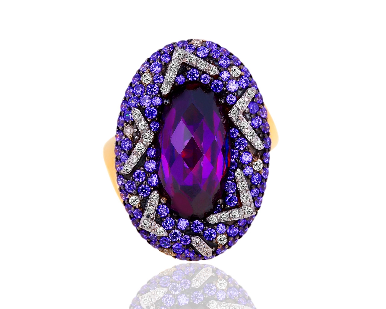 Золотое кольцо с аметистами и бриллиантами 0.25ct 121218/1