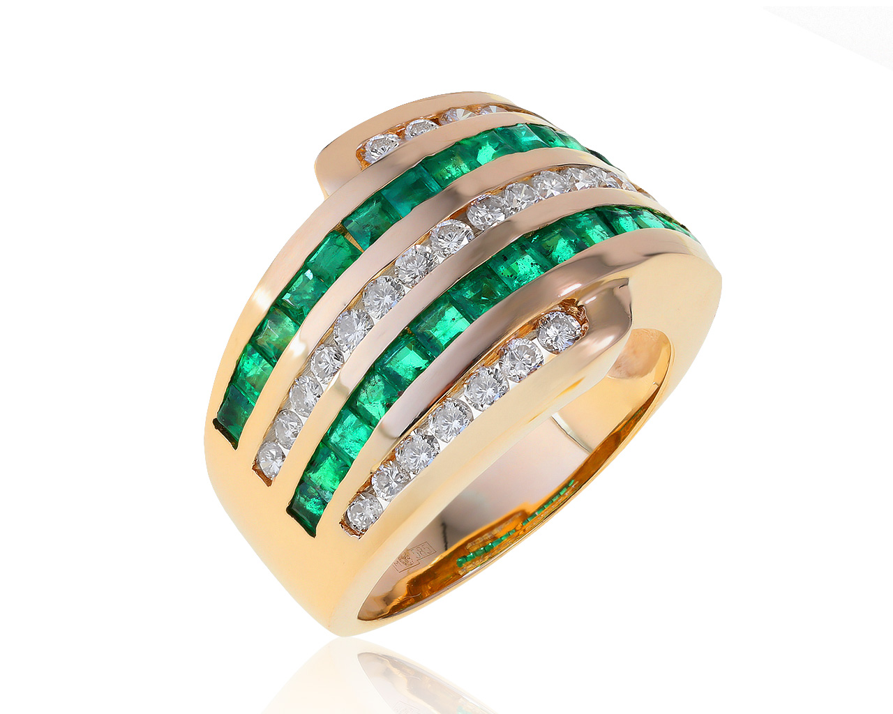Роскошное золотое кольцо с изумрудами 1.72ct