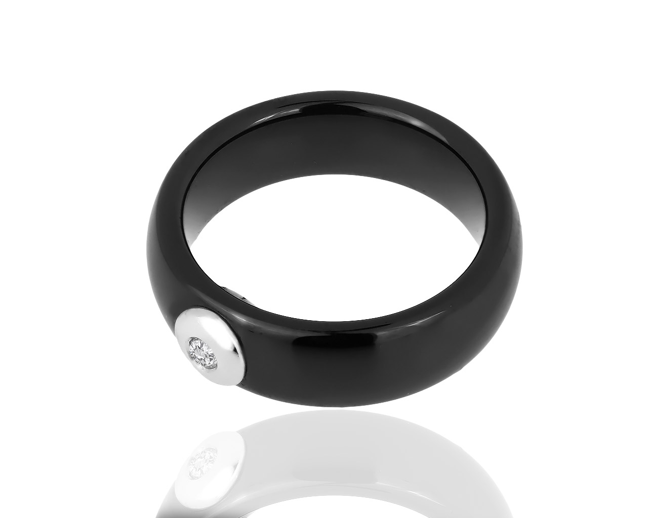 Красивое кольцо из черной керамики с бриллиантом 0.05ct 110119/9