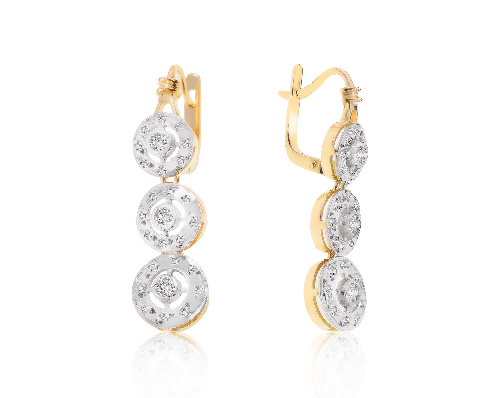 Женственные золотые серьги с бриллиантами 0.86ct СССР 150522/11 Женственные золотые серьги с бриллиантами 0.86ct СССР 150522/11