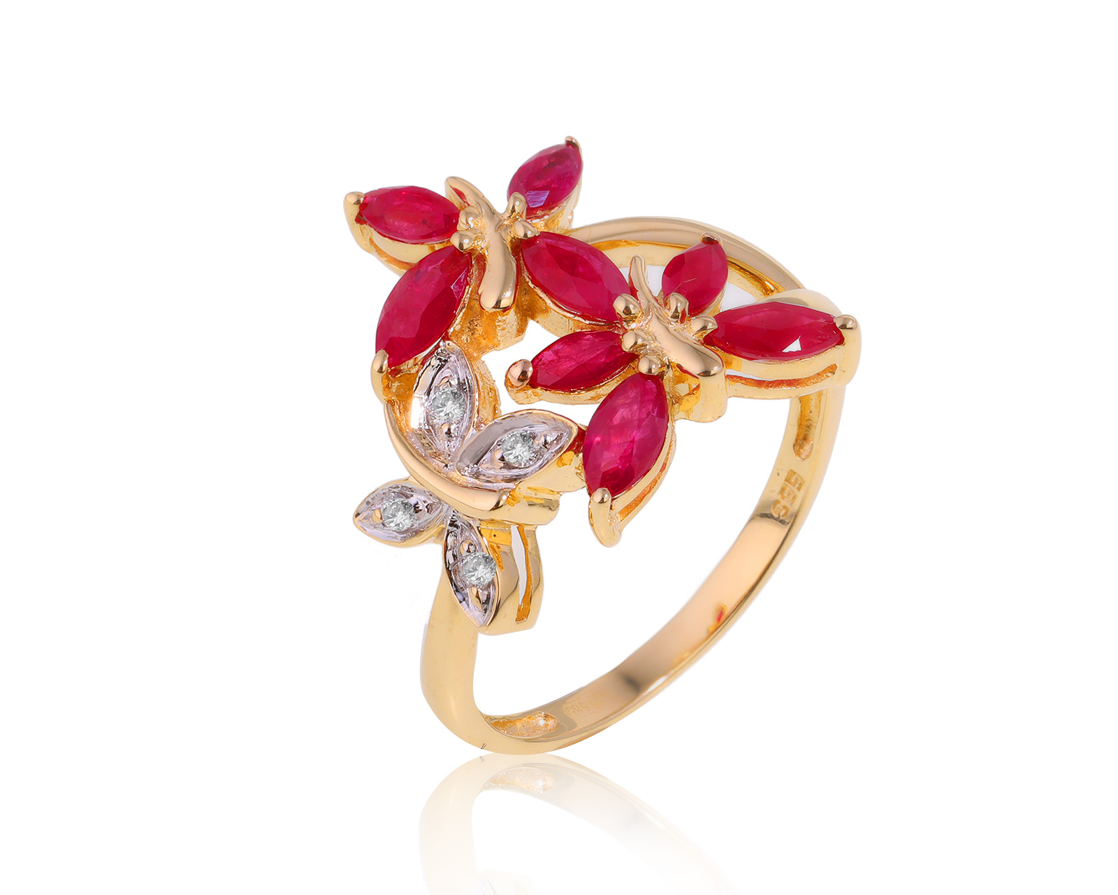 Золотое кольцо с рубинами 0.60ct и бриллиантами 0.03ct 180524/10