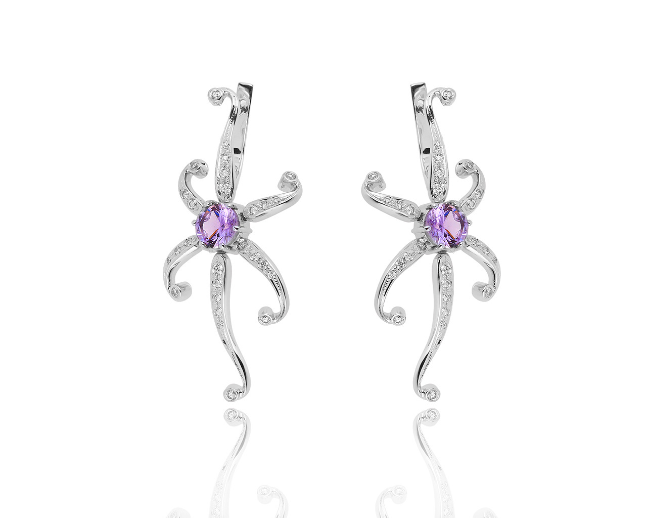 Фееричные золотые серьги с аметистами 1.13ct 211119/4