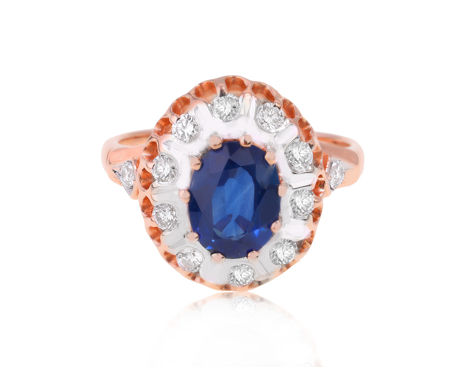 Золотое кольцо с сапфиром 2.02ct и бриллиантами 0.43ct