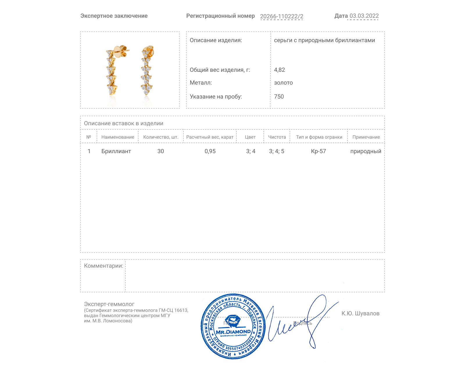 Потрясающие золотые серьги с бриллиантами 0.95ct