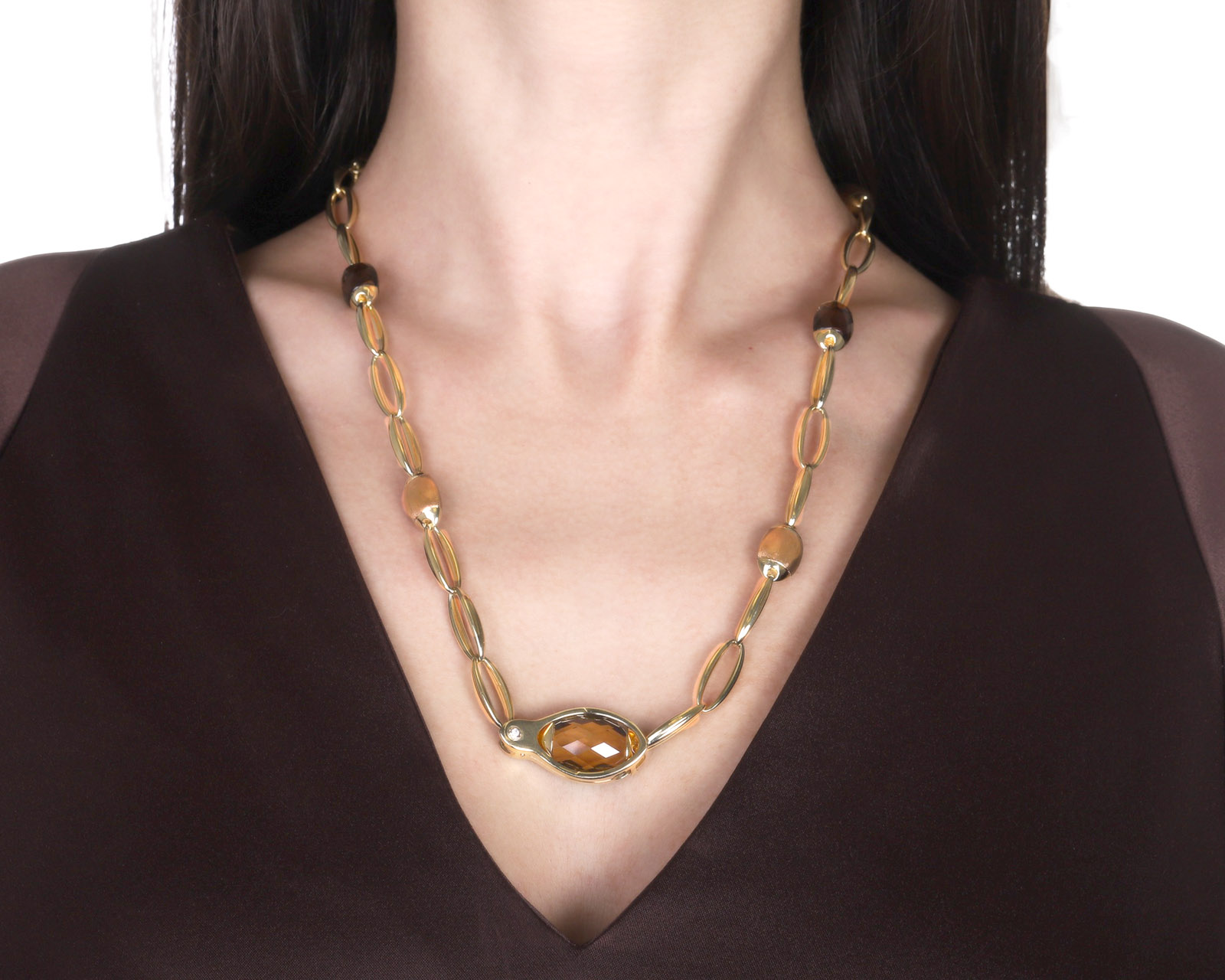 Оригинальное золотое колье с дымчатым кварцем 28.60ct Chimento
