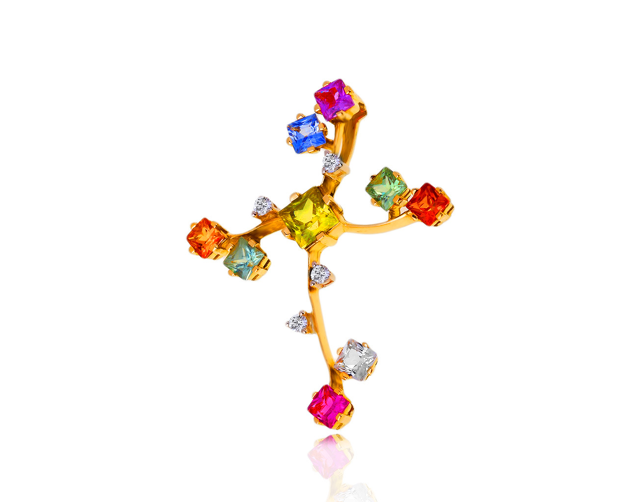 Золотой крест с цветными сапфирами и бриллиантами 0.07ct 100419/1