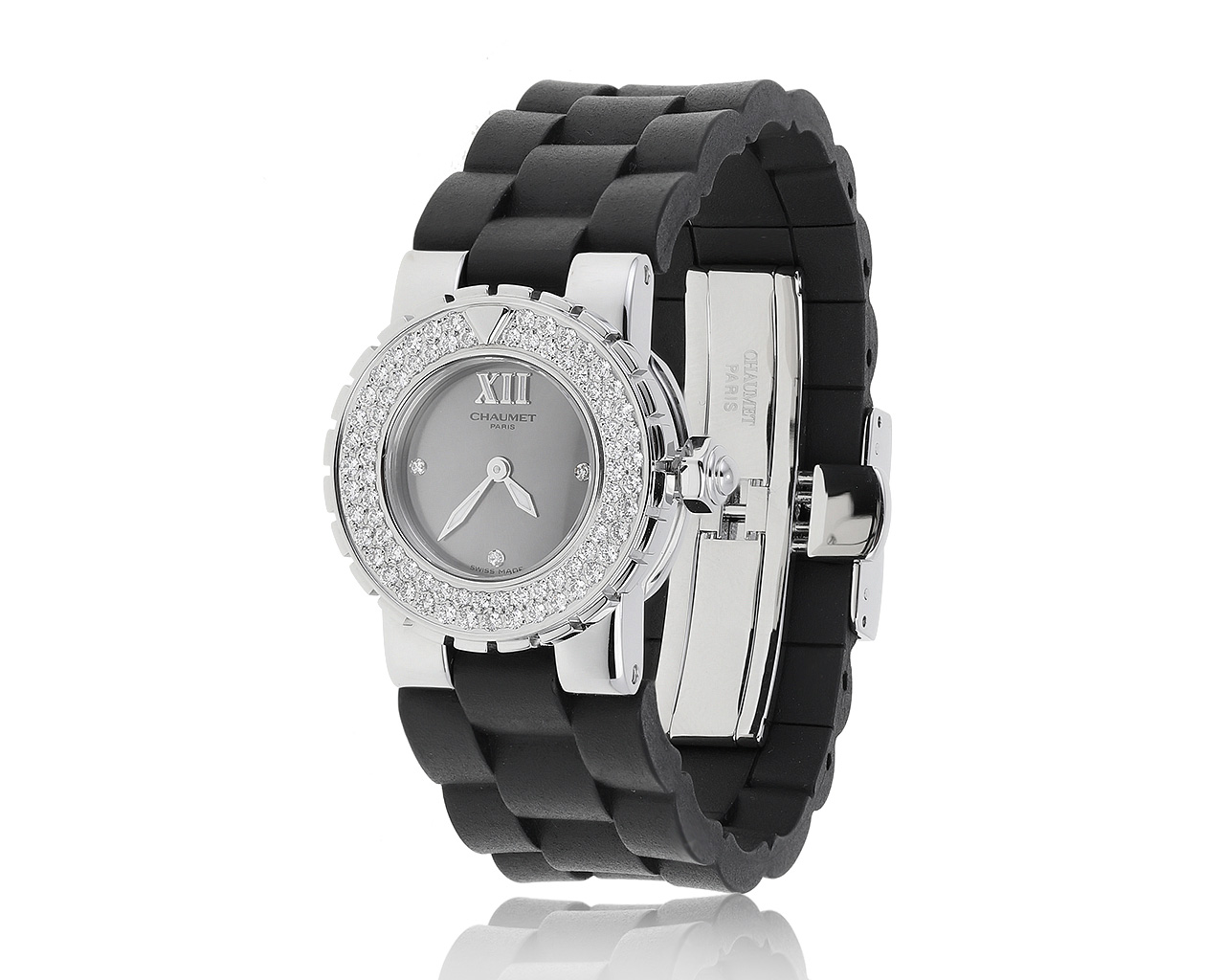 Оригинальные стальные часы с бриллиантами 0.82ct Chaumet 010421/15