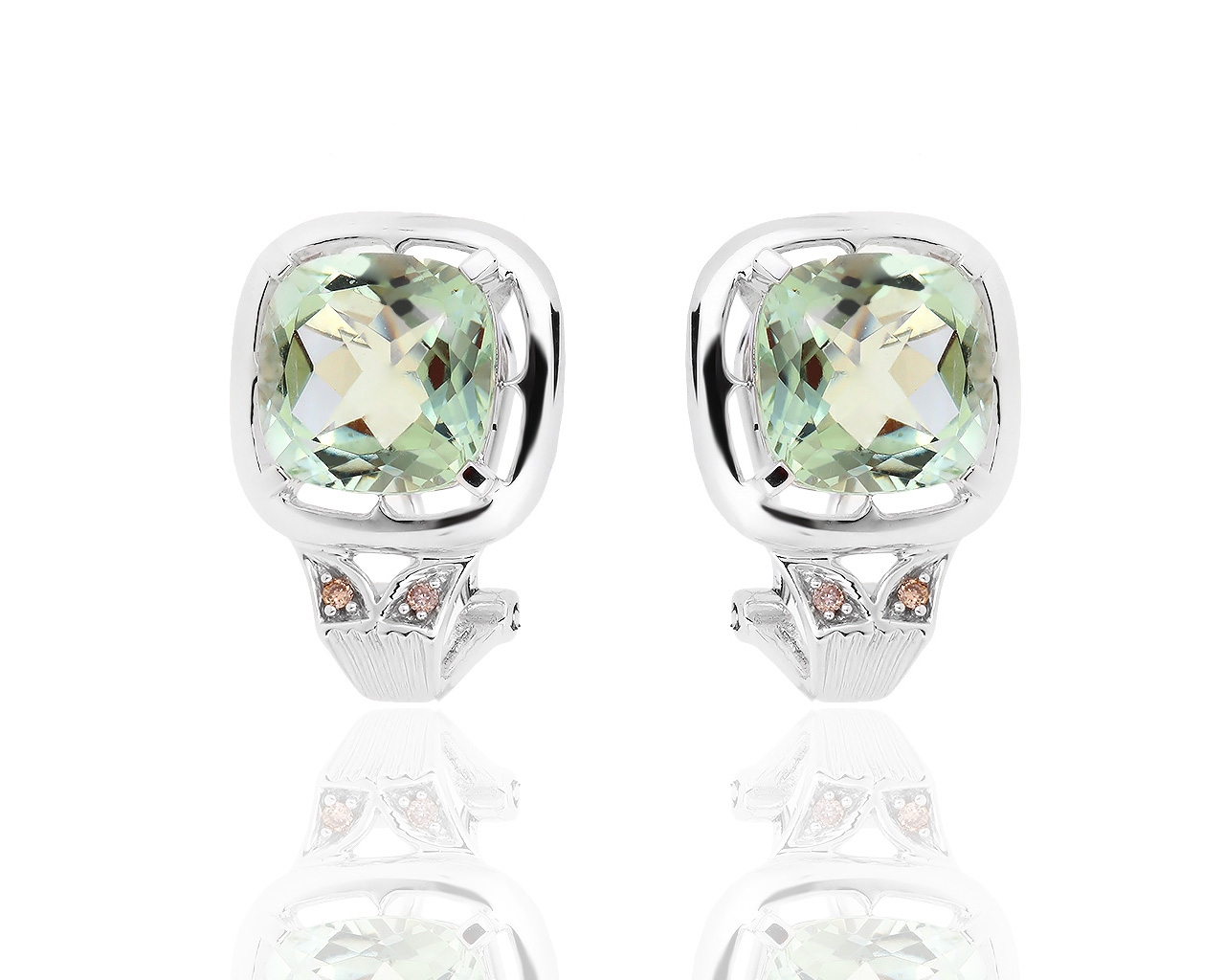 Золотые серьги с празиолитами и бриллиантами 0.04ct 140119/12